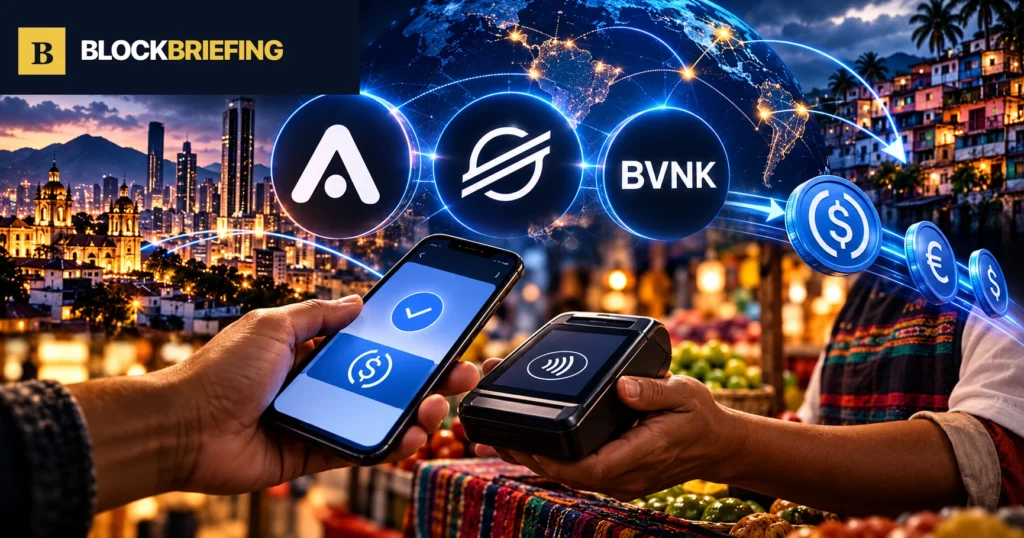 Airtm BVNK Stellar wallet payments and global stablecoin transfers, BlockBriefing illustration