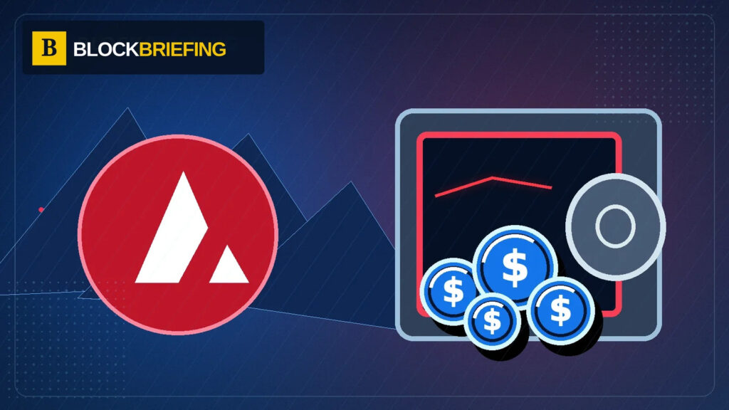 Avalanche USDC vault exploit: Avalanche symbol, compromised digital vault and USDC, BlockBriefing featured illustration