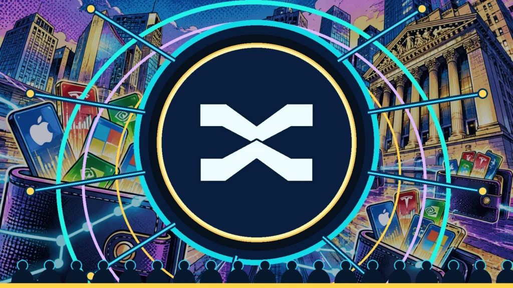 Text-free pop-art illustration of the XRP Ledger network and institutional blockchain finance ahead of Ripple's New York Swell conference.