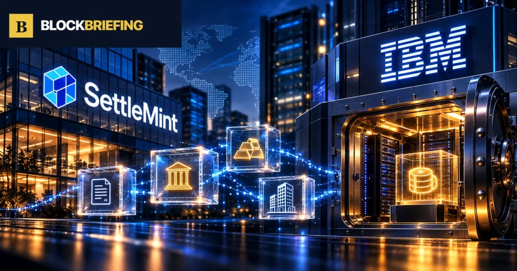 SettleMint and IBM institutional tokenized assets and custody infrastructure, BlockBriefing illustration