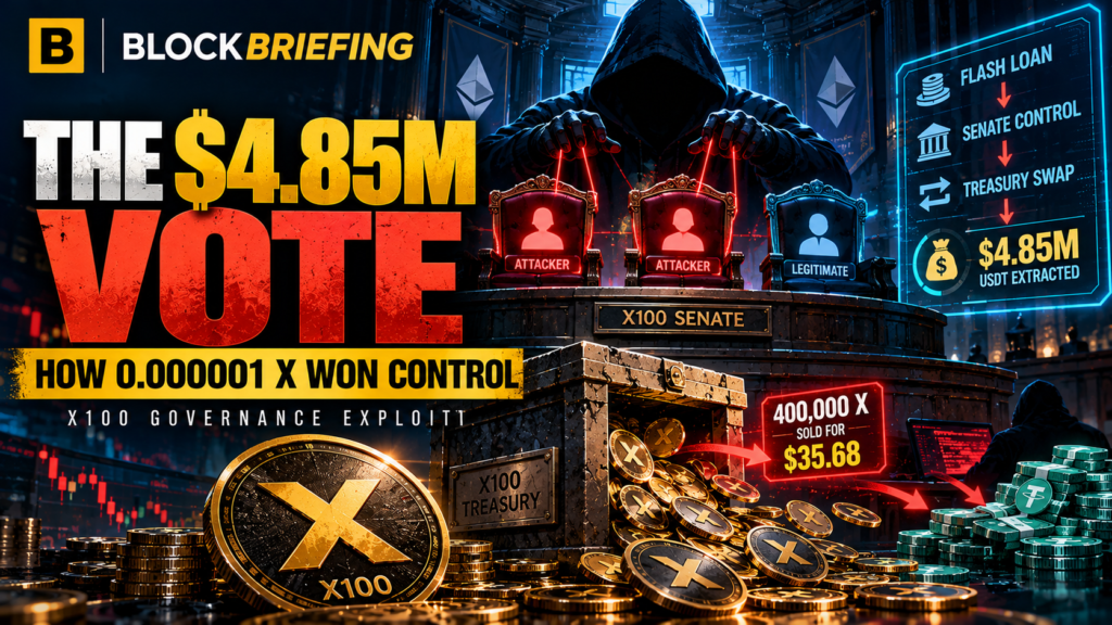 Hooded attacker controls two X100 Senate seats as token flows leave the treasury vault.