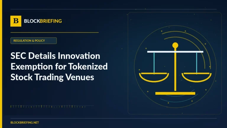 SEC Details Innovation Exemption for Tokenized Stock Trading Venues | BlockBriefing editorial illustration