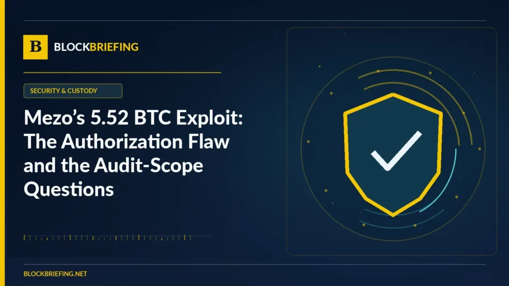 Mezo’s 5.52 BTC Exploit: The Authorization Flaw and the Audit-Scope Questions | BlockBriefing editorial illustration